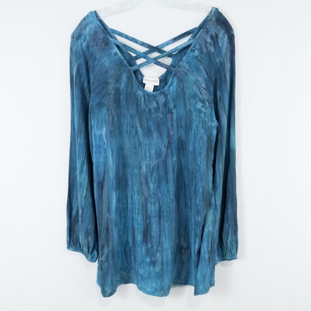 Soft Surroundings Waterfall Criss Cross Tunic Womens Large Tie Dye Artsy Boho